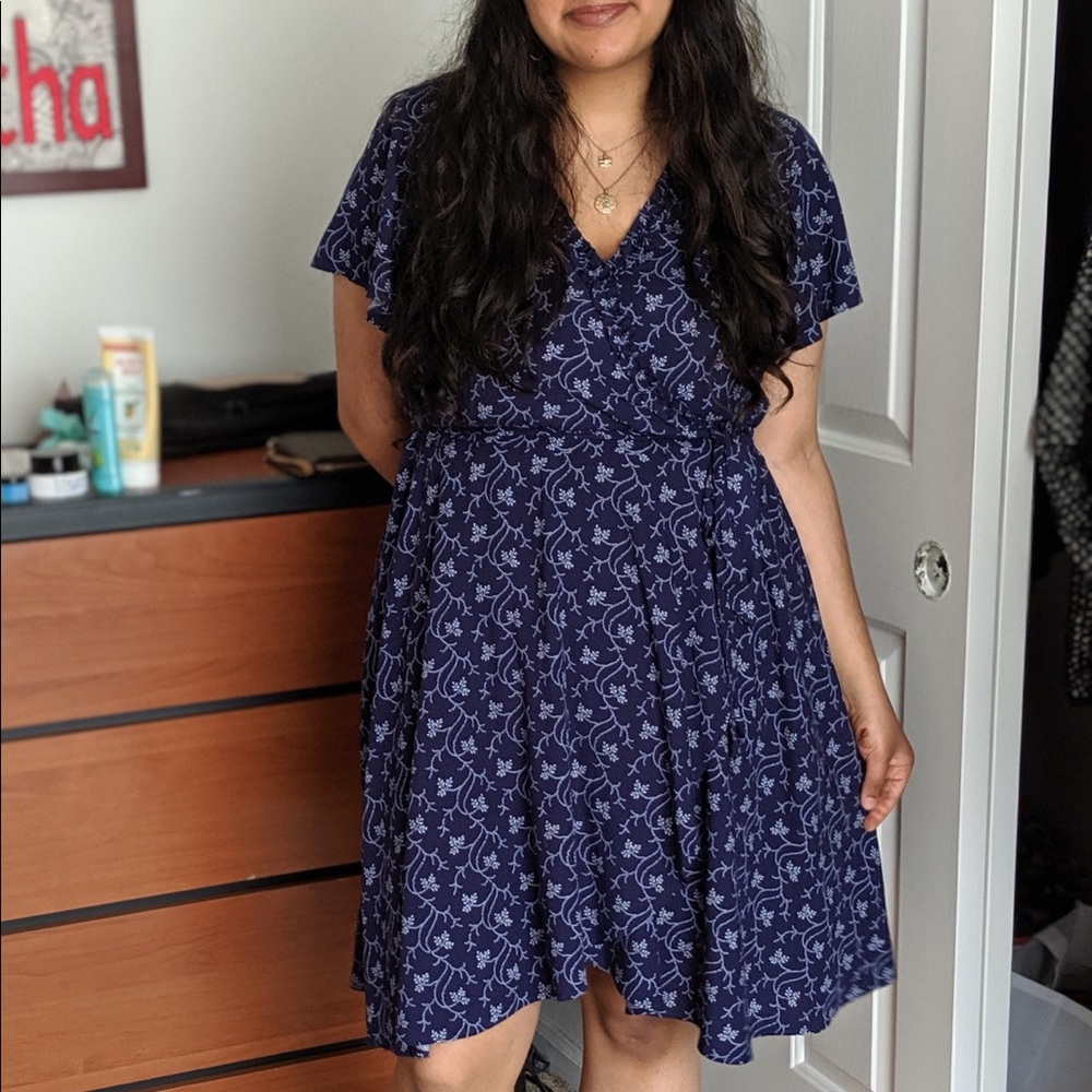 Blue floral wrap dress